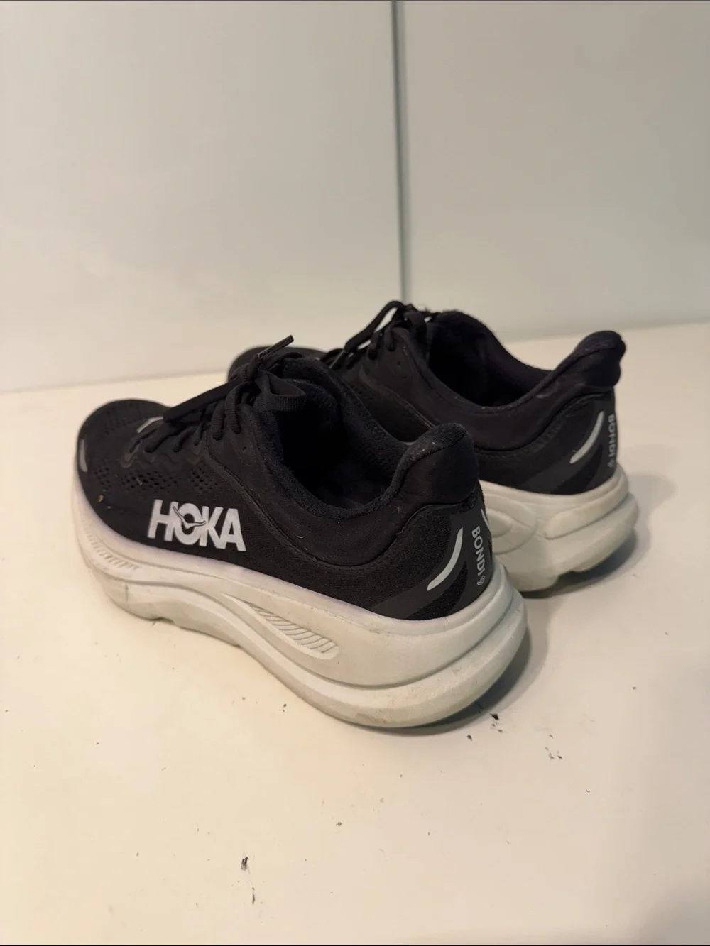 Used Hoka Bondi 9 Women's Black and White Athletic Running Shoes 9B